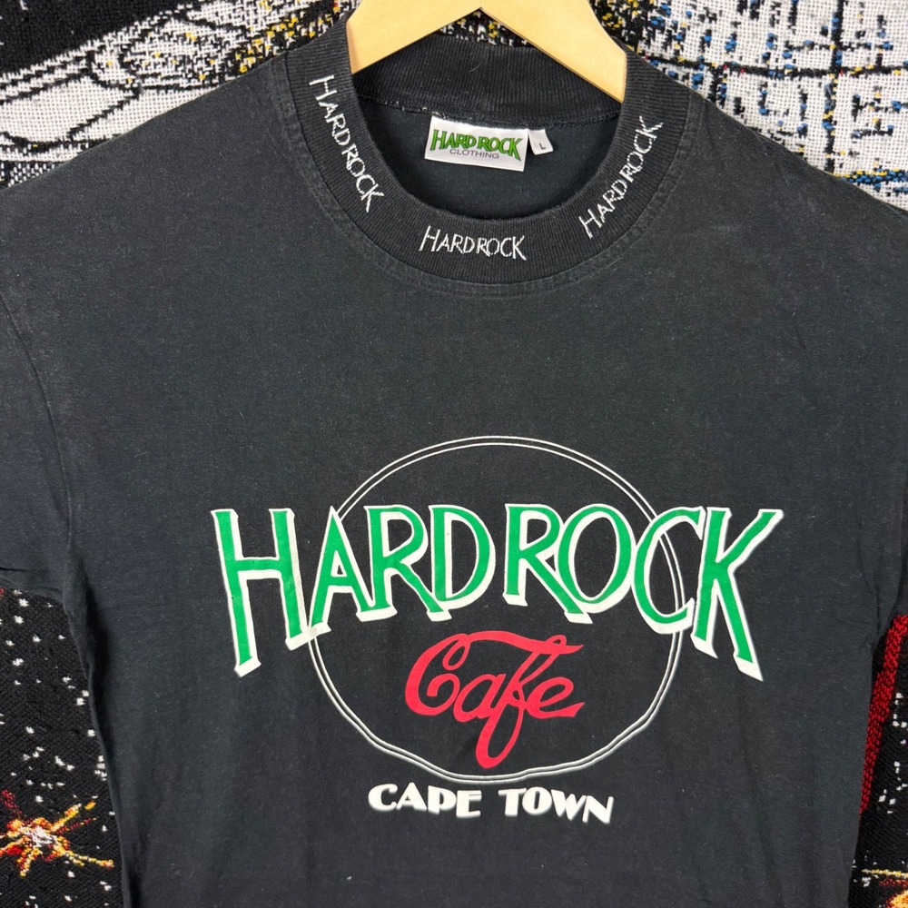 Vintage Hard Rock Cafe Cape Town T-Shirt Black Embroidered Neck Mens Large